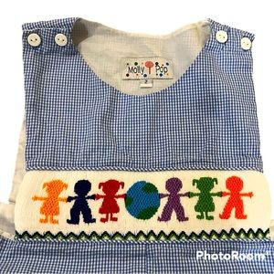 EUC Smocked Boys Jon Jon Romper Size 2